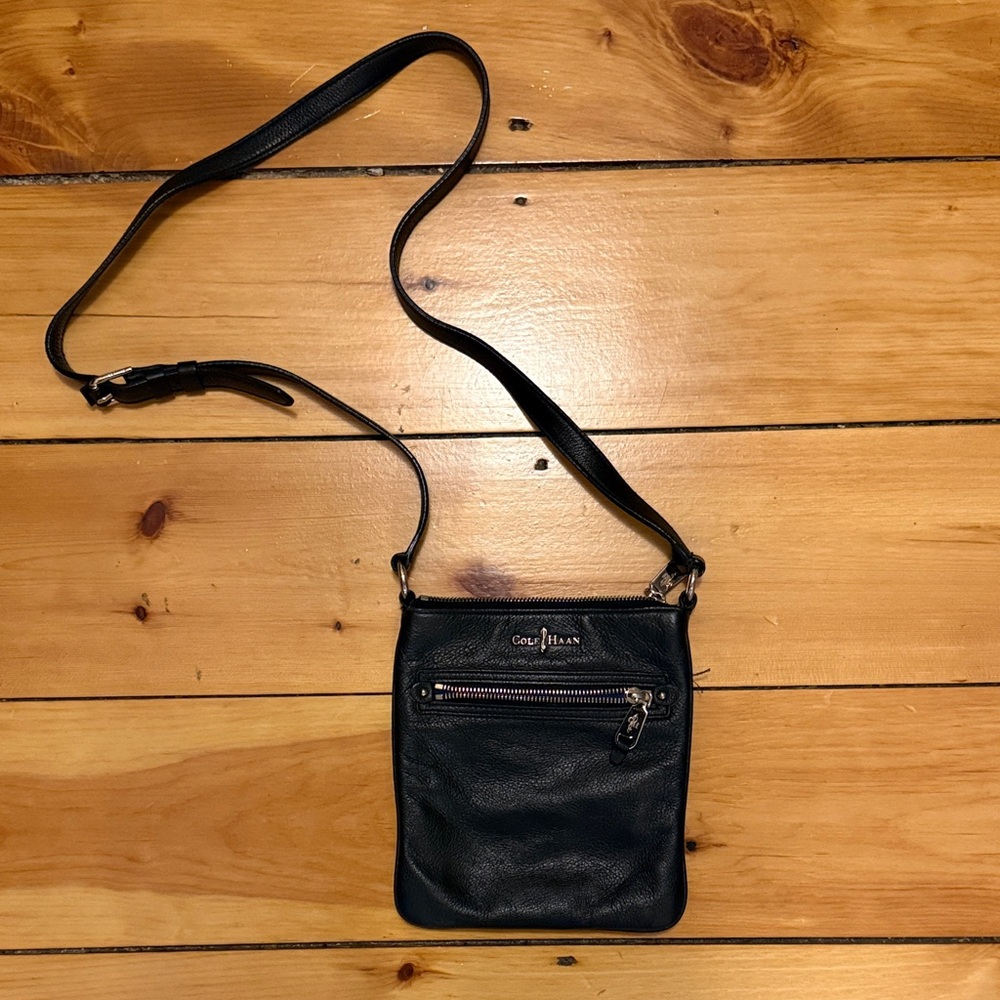 Cole Haan Black Pebble Leather Crossbody Messenger
